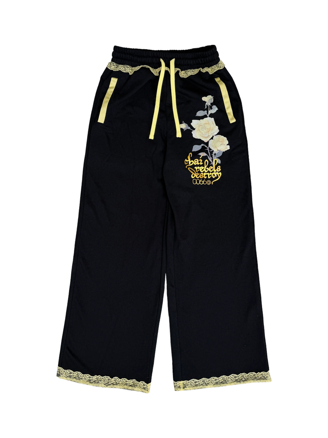 Yellow Lace Rose-Graphic Wide-Leg Sweatpants — view 1