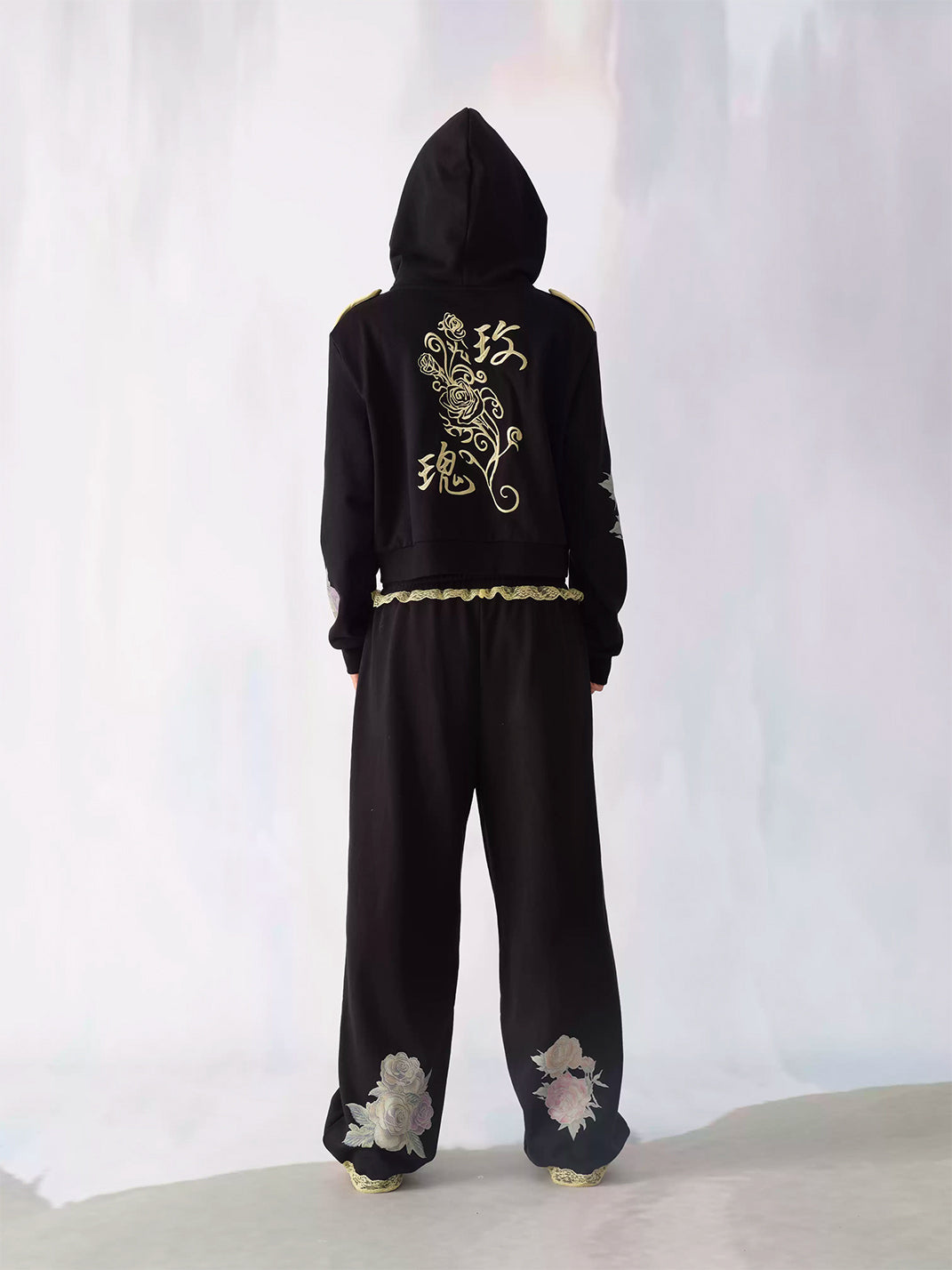 Yellow Lace Rose-Graphic Wide-Leg Sweatpants — view 5