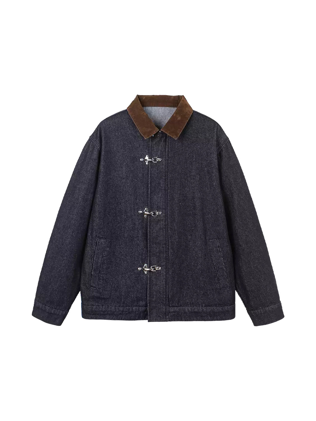 Corduroy Collar Hook Fastening Denim Jacket - product view 1