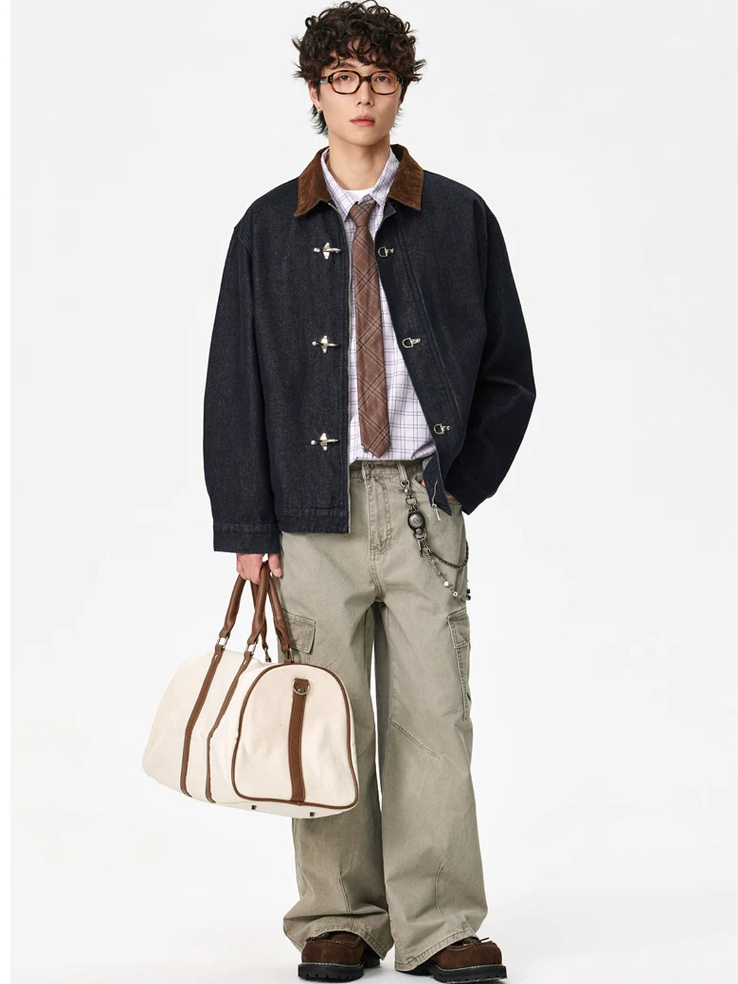 Corduroy Collar Hook Fastening Denim Jacket - product view 6