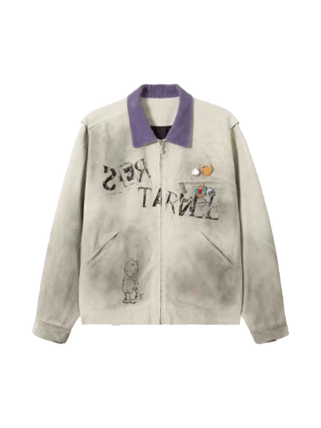 Purple Collar Graphic Cotton Zip Jacket - product view 1