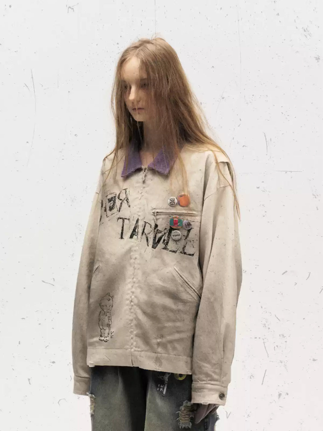 Purple Collar Graphic Cotton Zip Jacket - product view 4