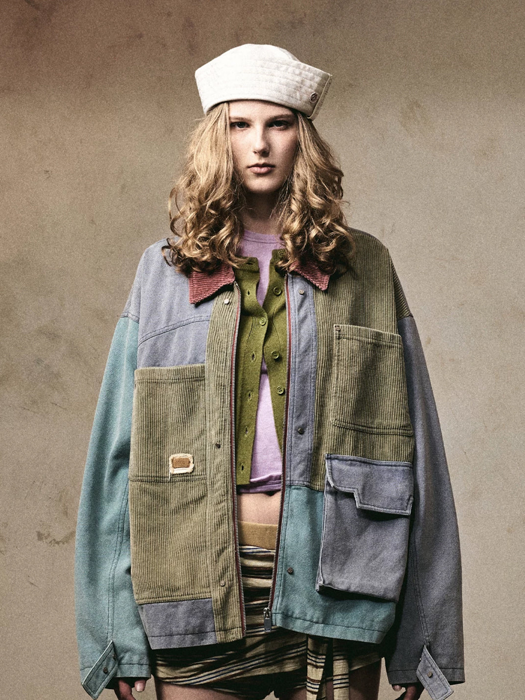Corduroy Collar Colorblock Cotton Utility Jacket - product view 2