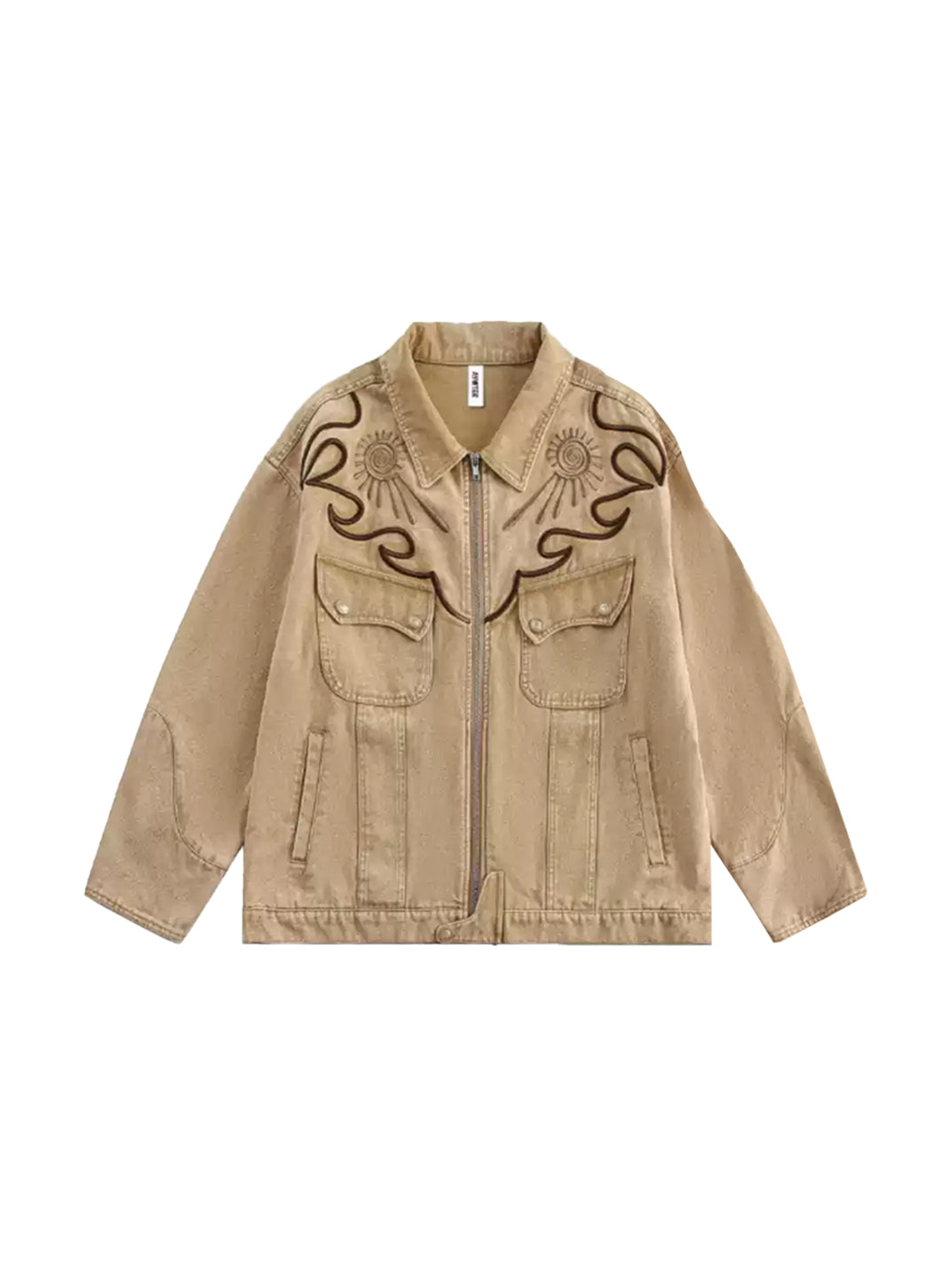 Western Embroidered Brown Cotton Denim Jacket - product view 1