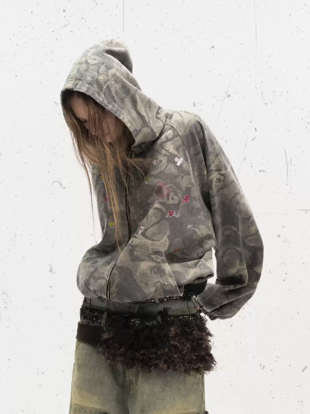Graphic Camo Contrast Back Hooded Jacket - product view 3