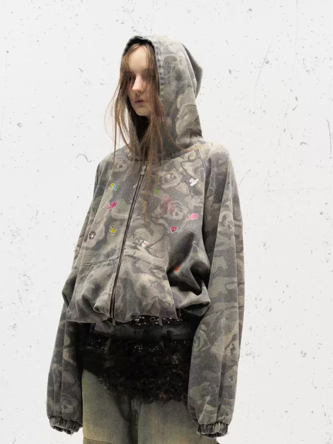 Graphic Camo Contrast Back Hooded Jacket - product view 4