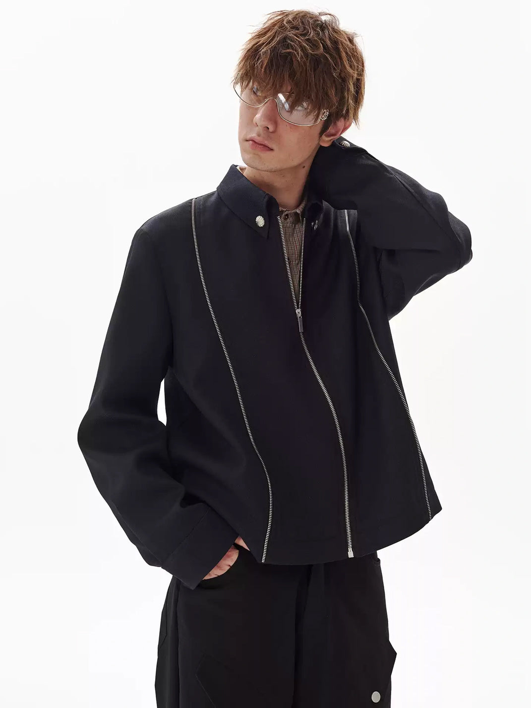 Silver Trim Collared Cropped Black Jacket - product view 2