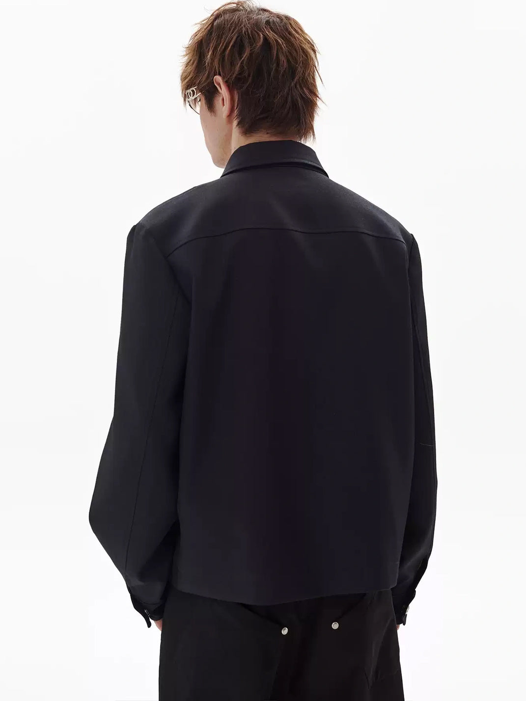Silver Trim Collared Cropped Black Jacket - product view 3