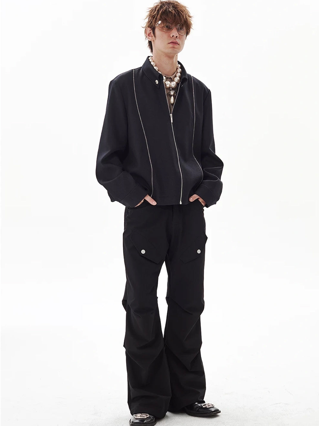 Silver Trim Collared Cropped Black Jacket - product view 6