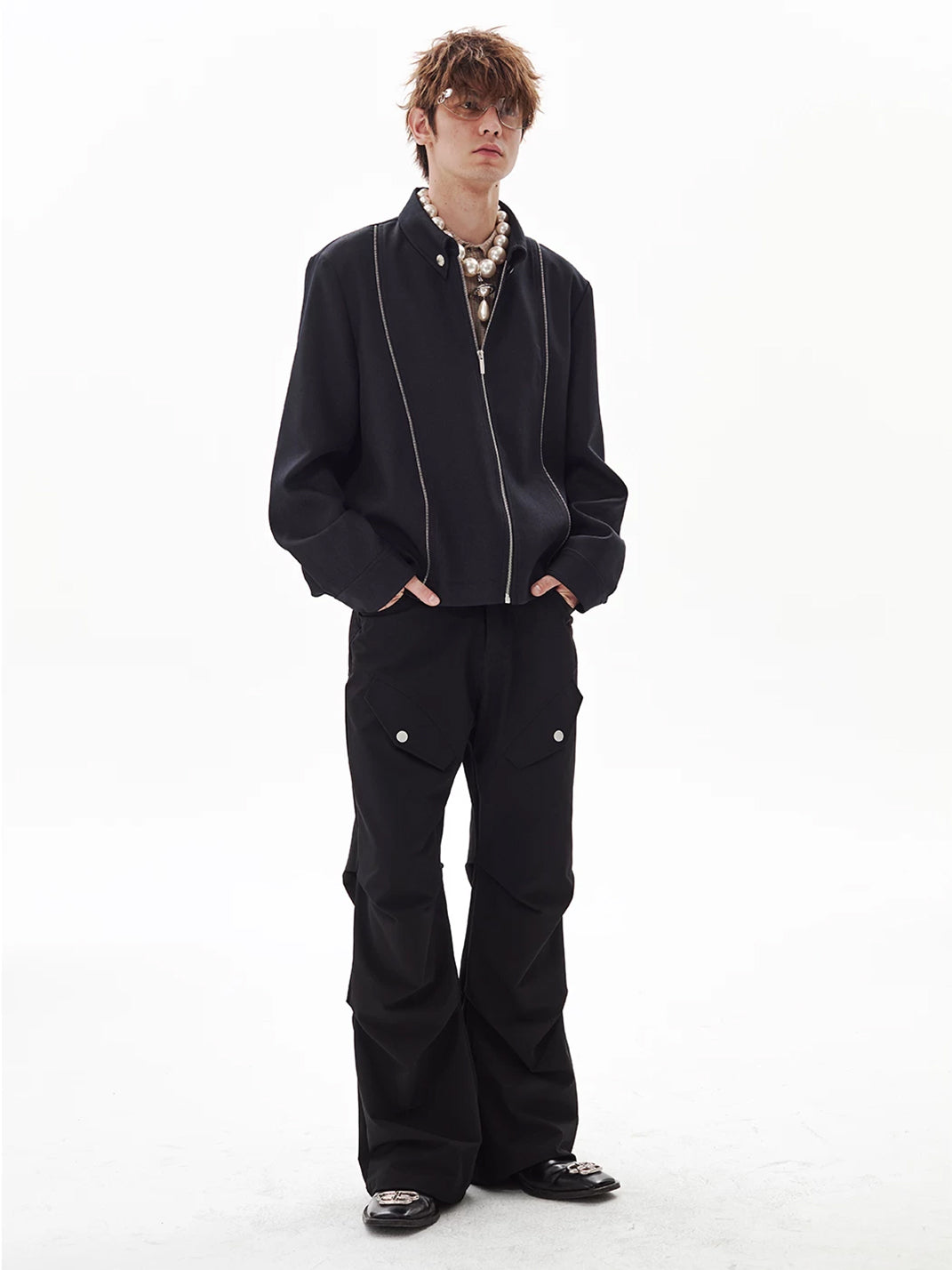 Silver Trim Collared Cropped Black Jacket - product view 7