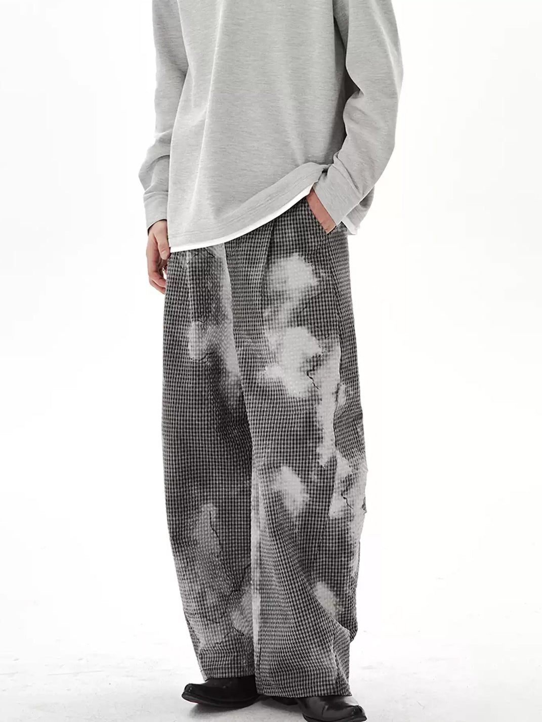 Cloud Print Curved Leg Check Trousers - product view 1