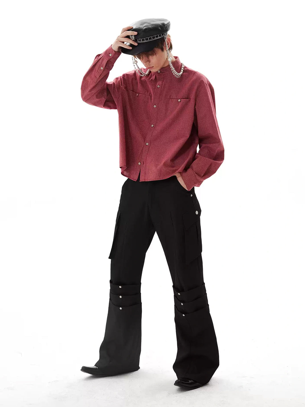 Black Rivet Knee Panel Cargo Flares - product view 2