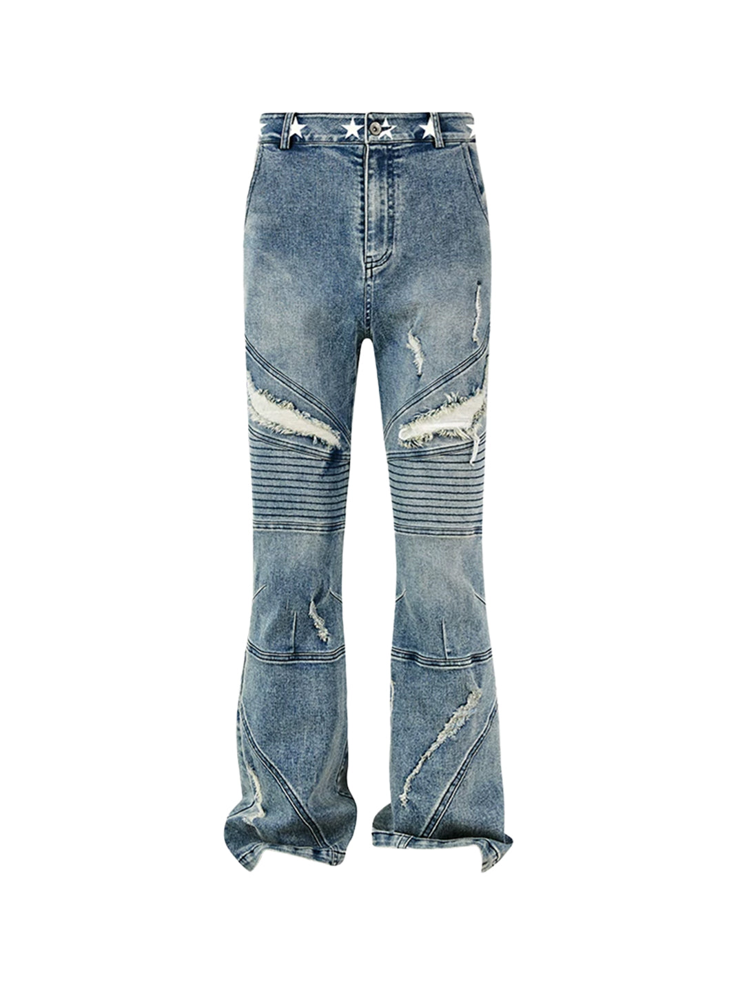 Star Waist Panelled Distressed Blue Flare Jeans - product view 1