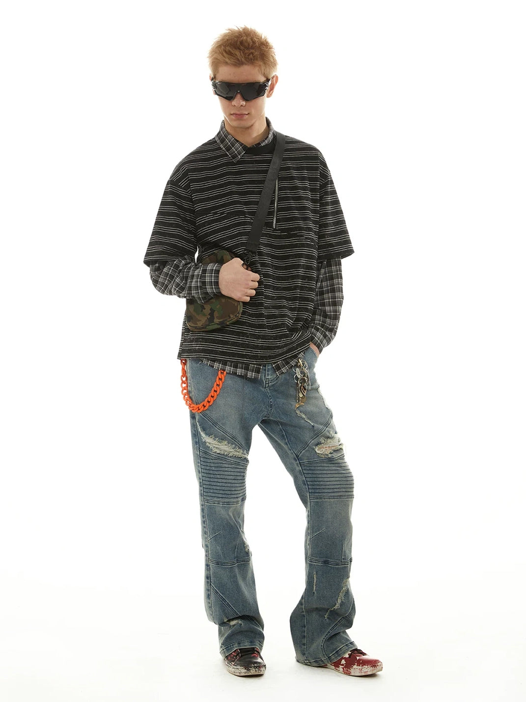 Star Waist Panelled Distressed Blue Flare Jeans - product view 4