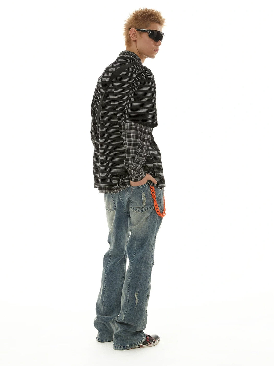 Star Waist Panelled Distressed Blue Flare Jeans - product view 6