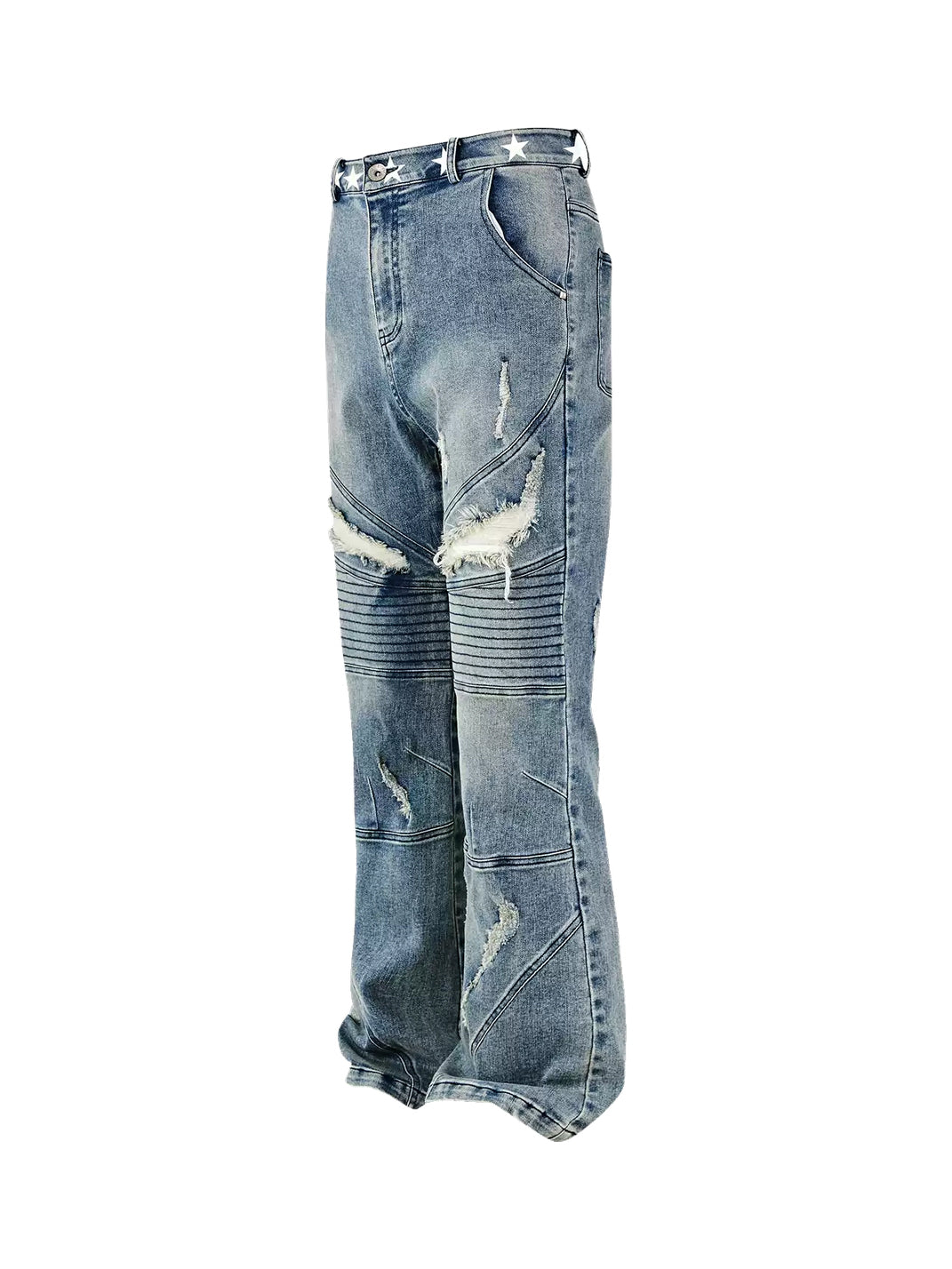Star Waist Panelled Distressed Blue Flare Jeans - product view 7