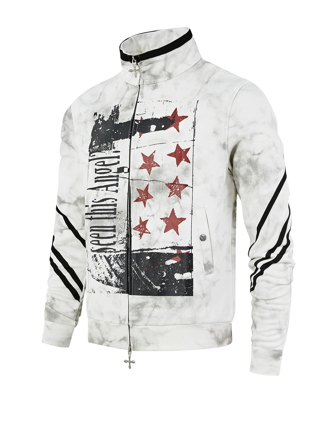 Washed Star Graphic Striped Sleeve Zip Jacket - product view 1