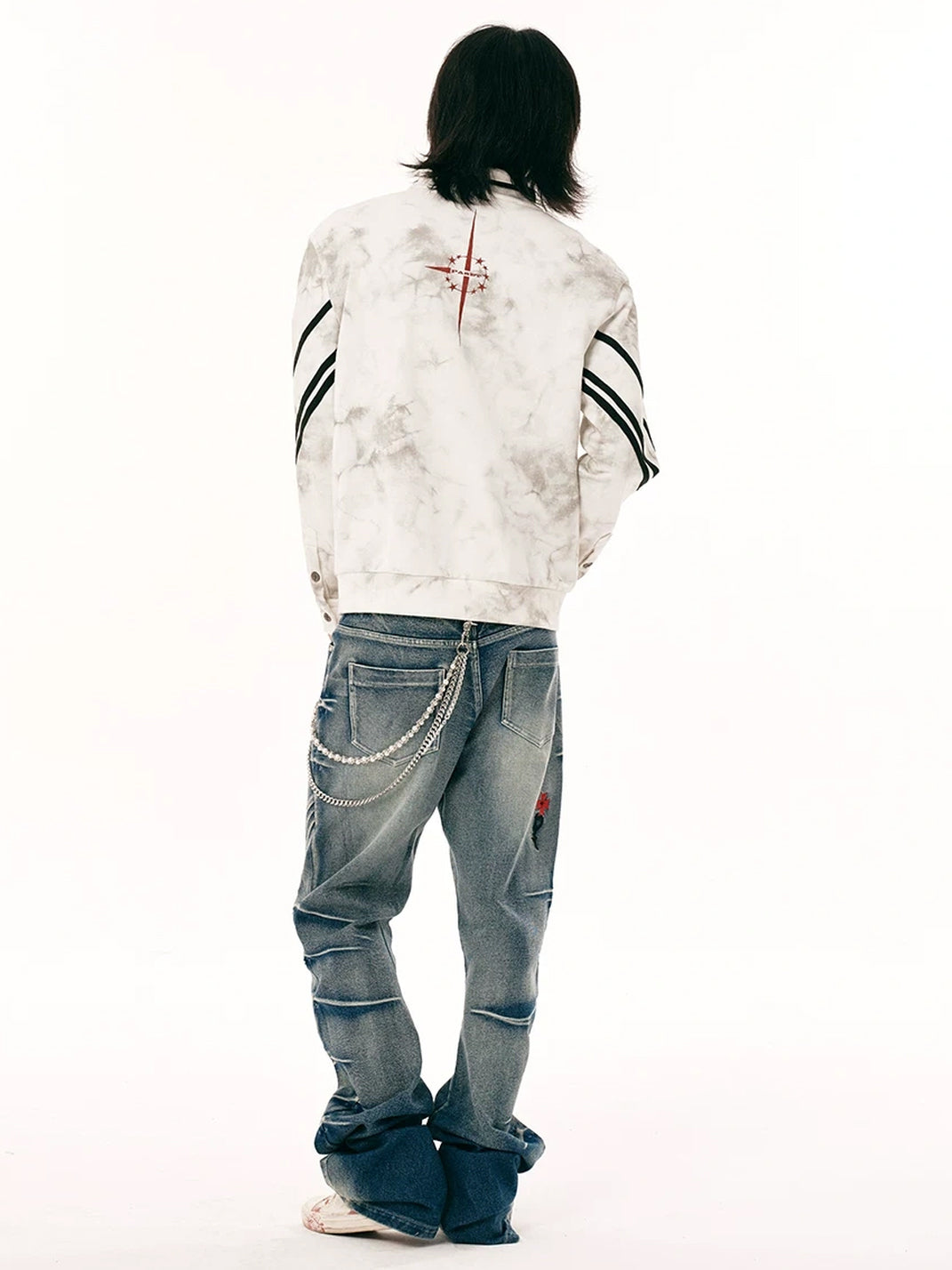 Washed Star Graphic Striped Sleeve Zip Jacket - product view 7