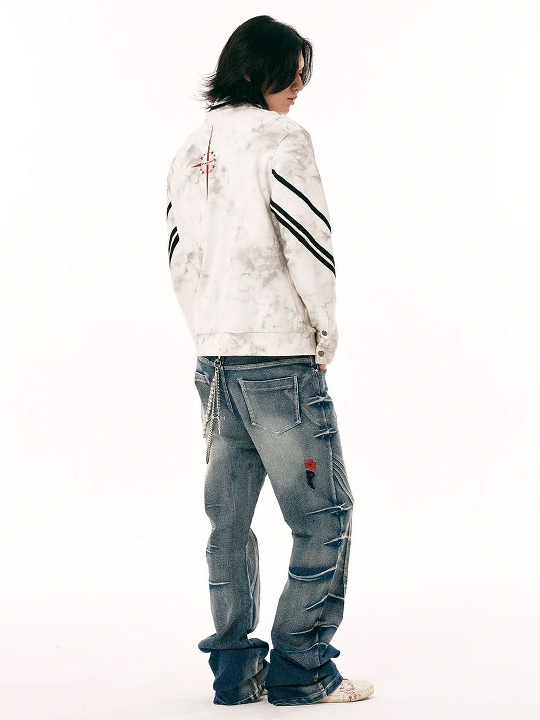 Washed Star Graphic Striped Sleeve Zip Jacket - product view 8
