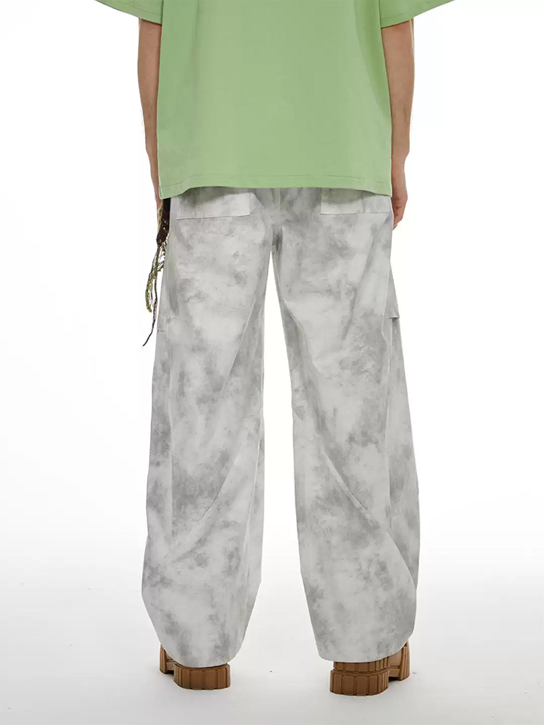 Mottled Gray Panelled Wide-Leg Cargo Trousers - product view 4