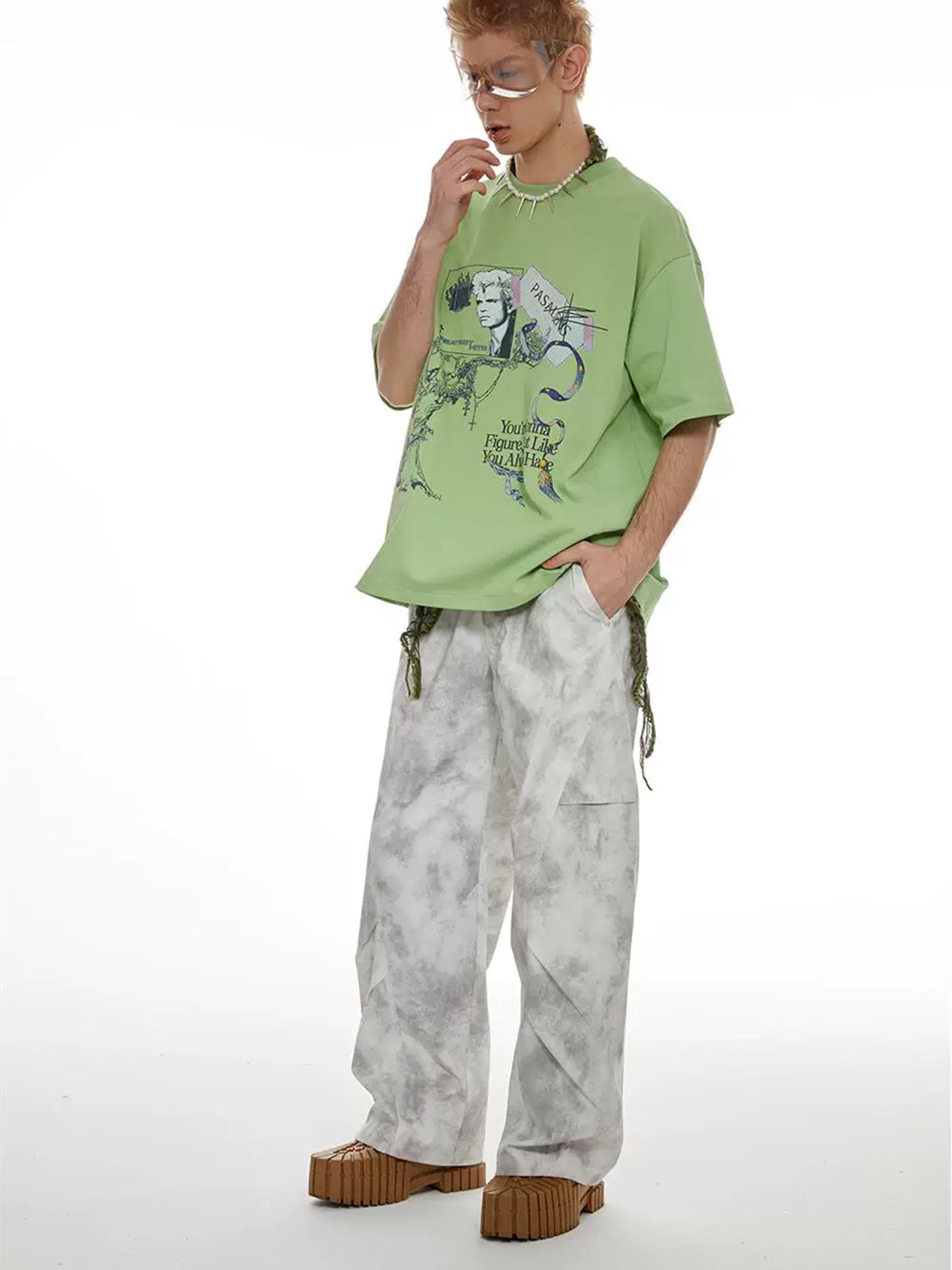 Mottled Gray Panelled Wide-Leg Cargo Trousers - product view 5