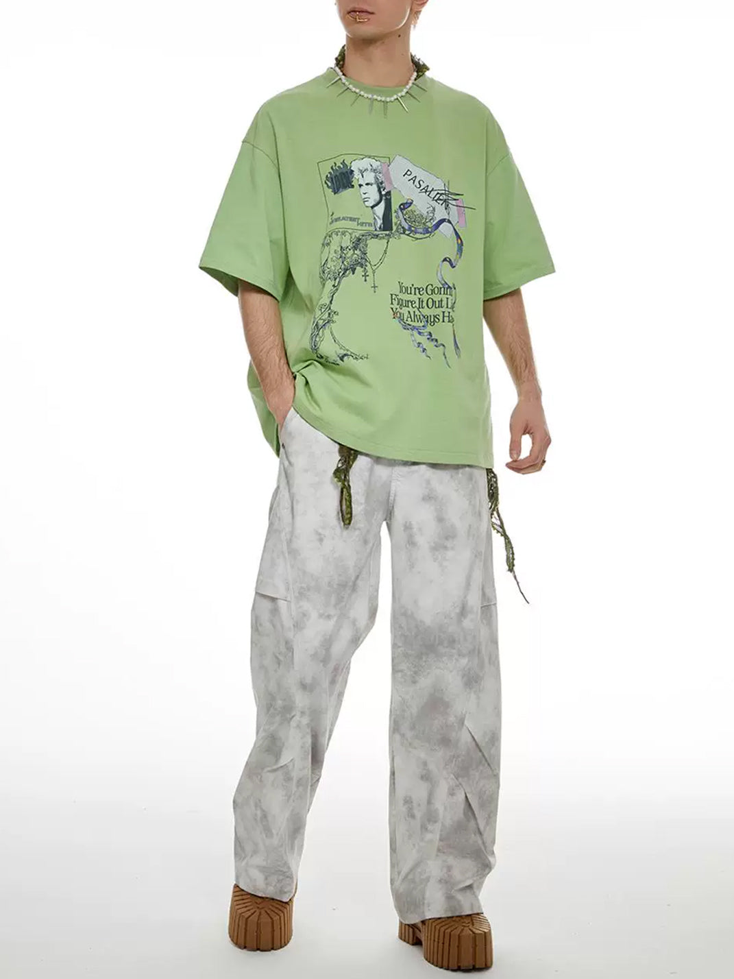 Mottled Gray Panelled Wide-Leg Cargo Trousers - product view 6