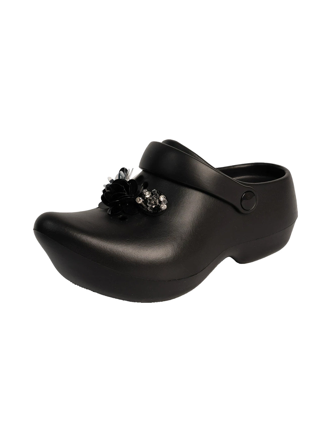 Rhinestone Charm Pointed Platform Clogs - 7