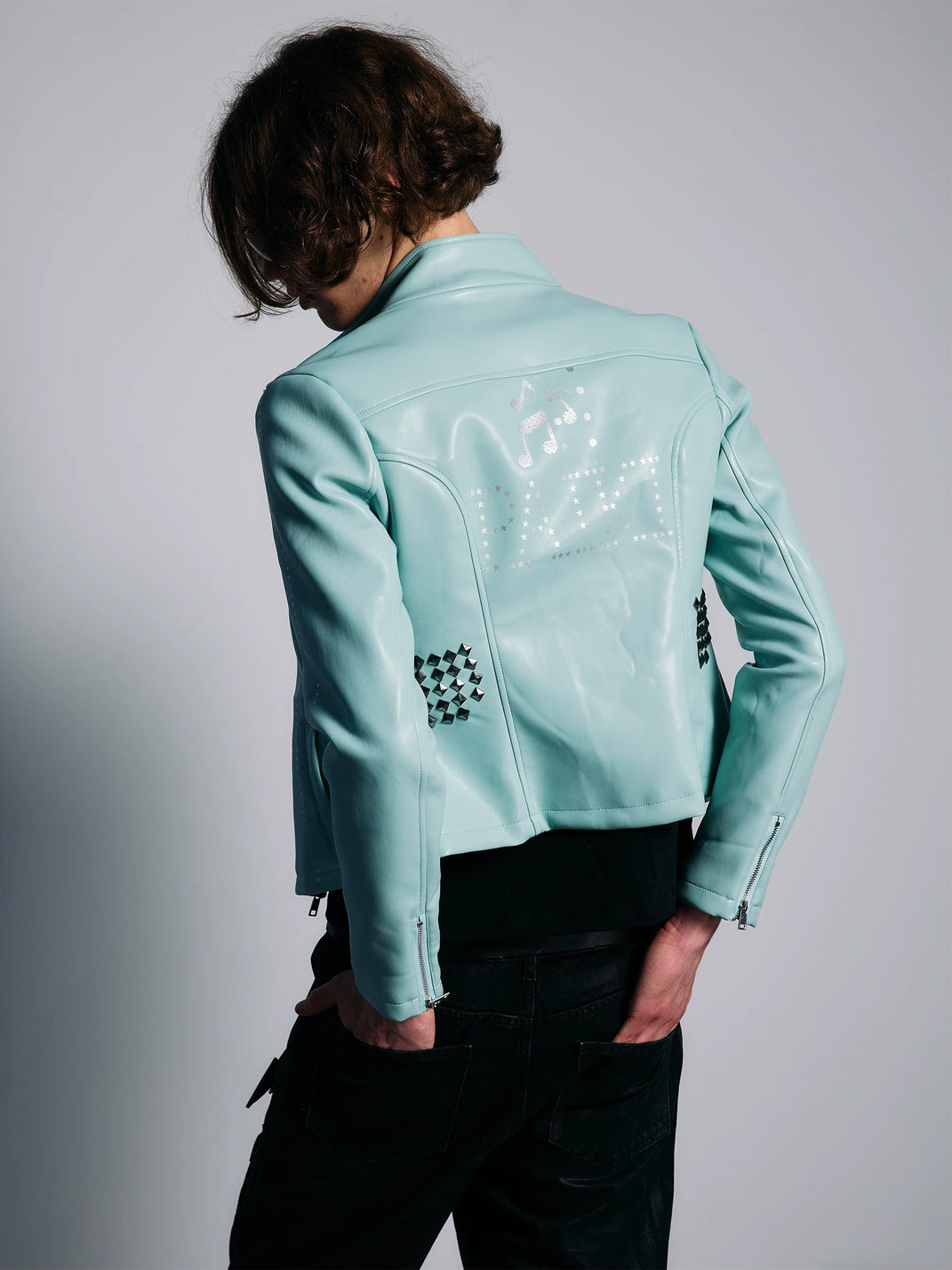 Musical Note Studded Cropped Zip Jacket - product view 3