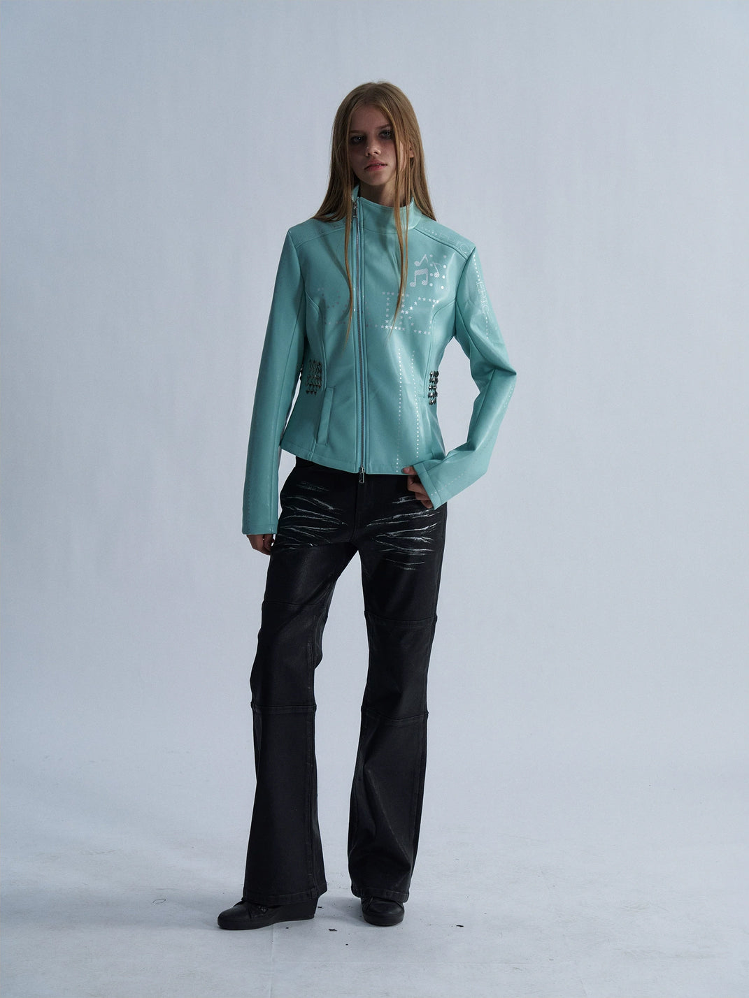 Musical Note Studded Cropped Zip Jacket - product view 4