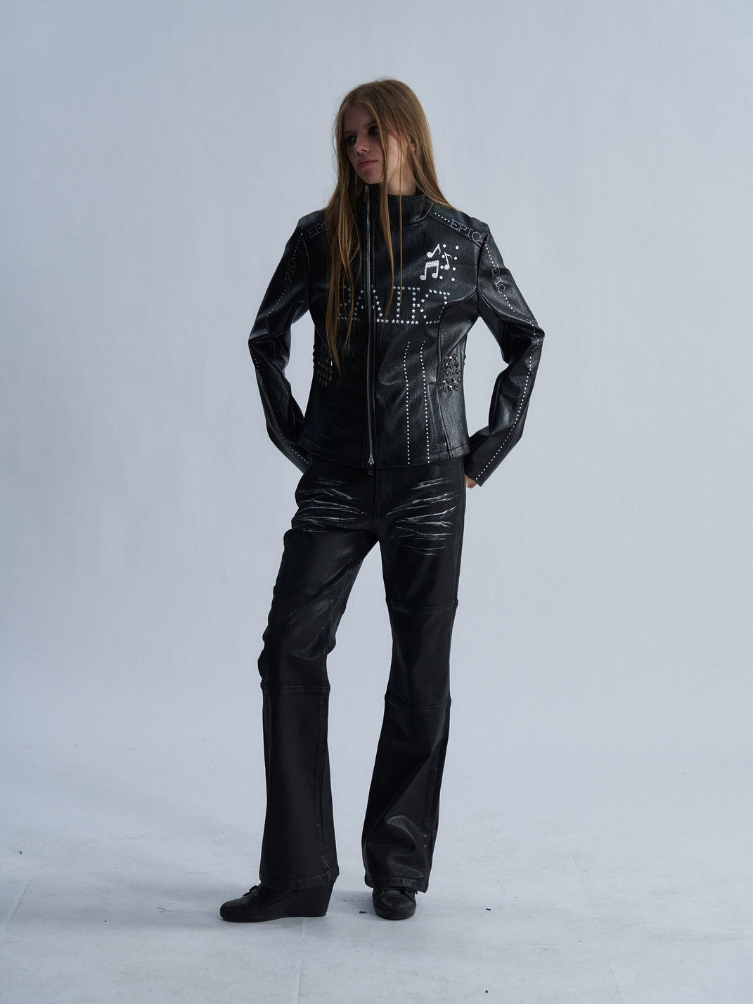 Musical Note Studded Cropped Zip Jacket - product view 9