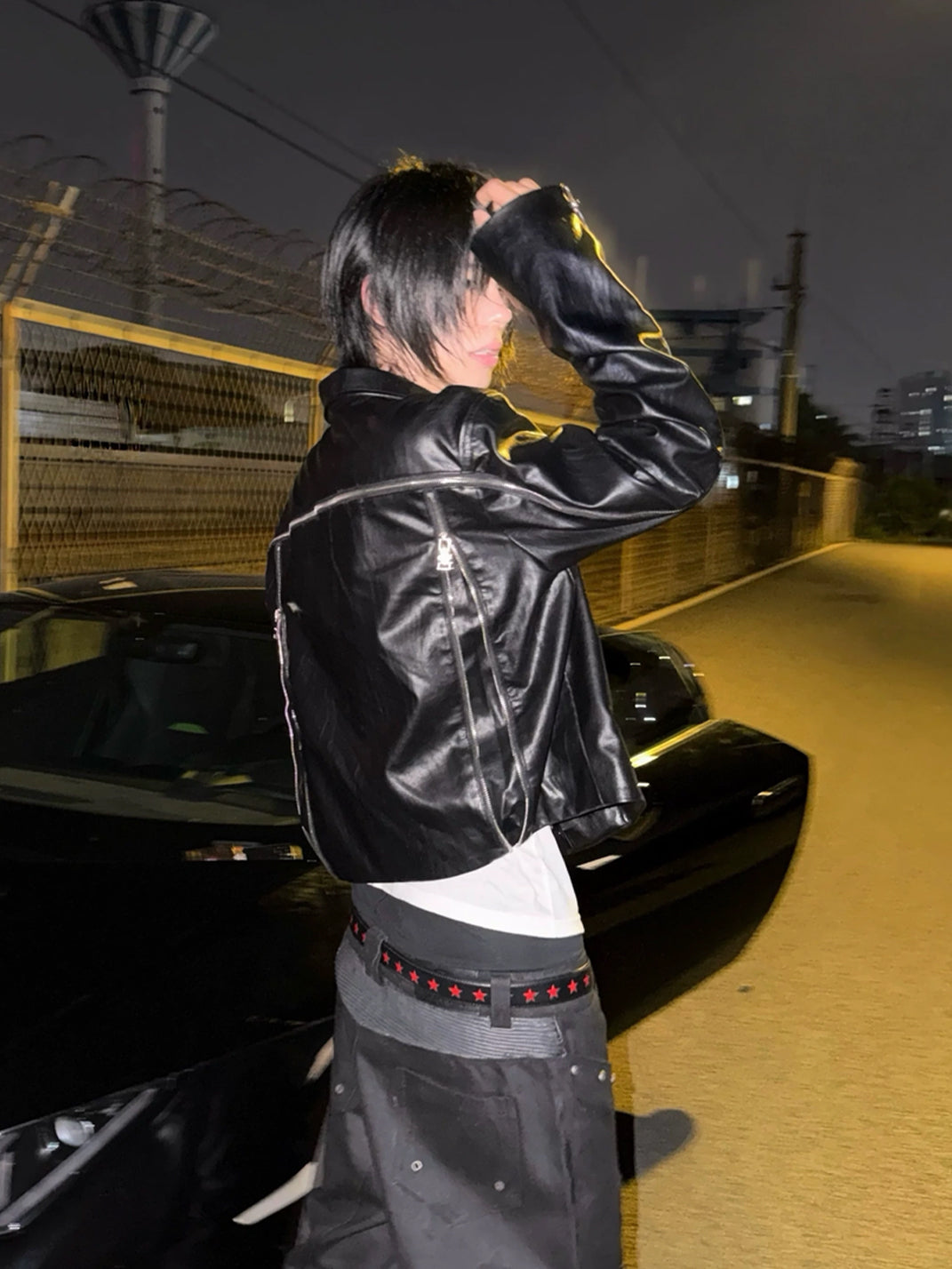 Black PU Jacket with Sleeve Zips - view 8