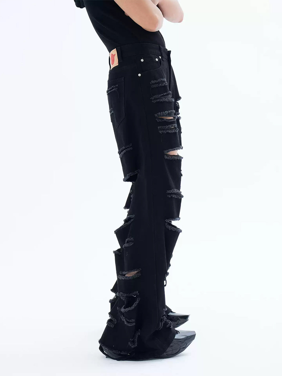 Raw Slash Black Wide Leg Jeans - product view 3