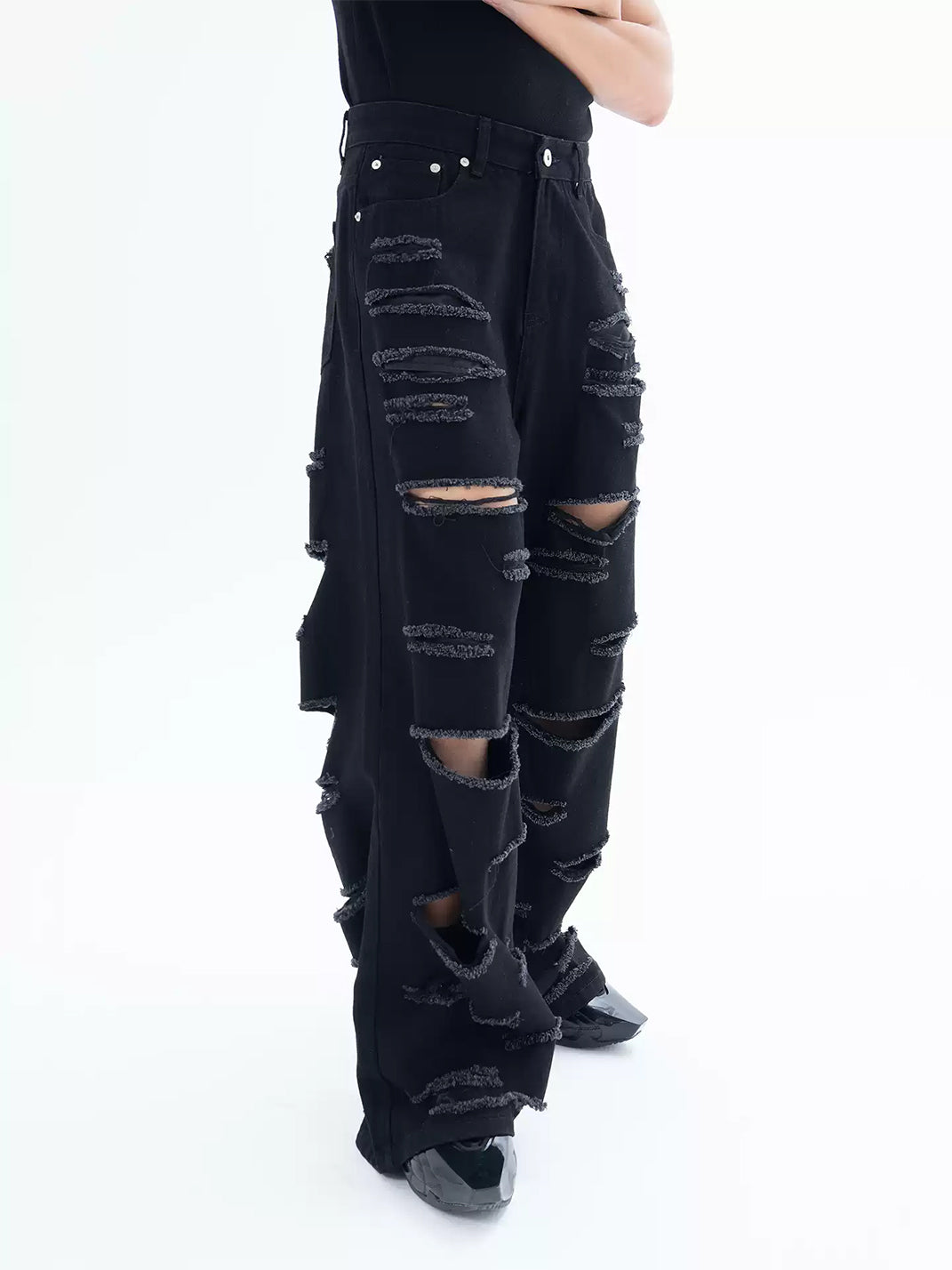 Raw Slash Black Wide Leg Jeans - product view 5