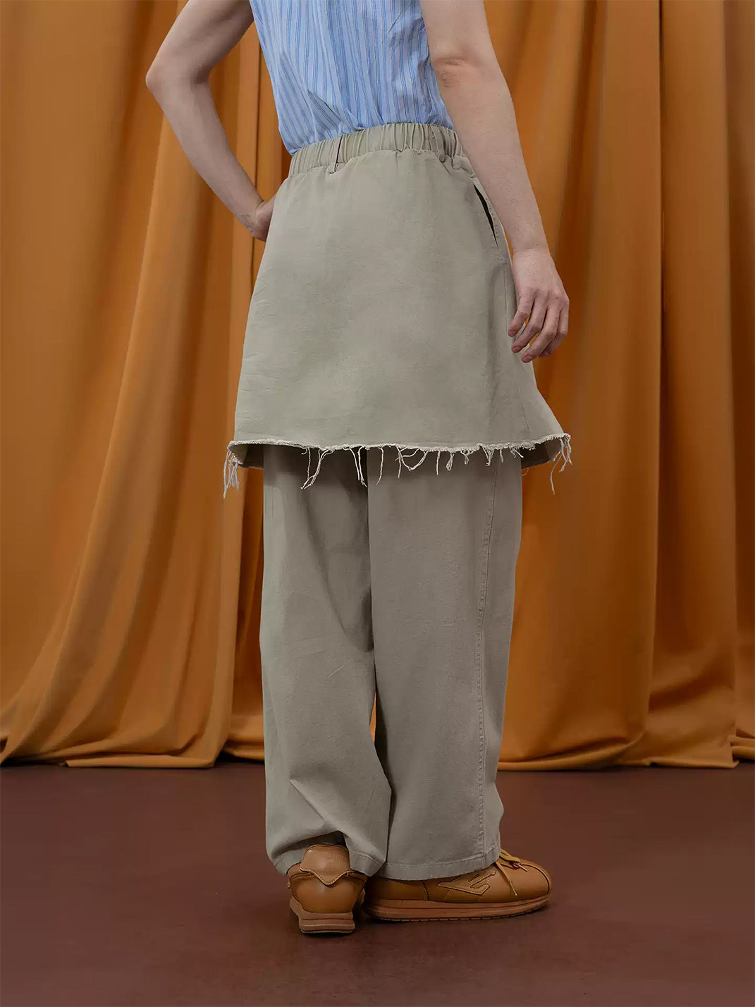 Raw Edge Overlay Cotton Wide Leg Pants - product view 3