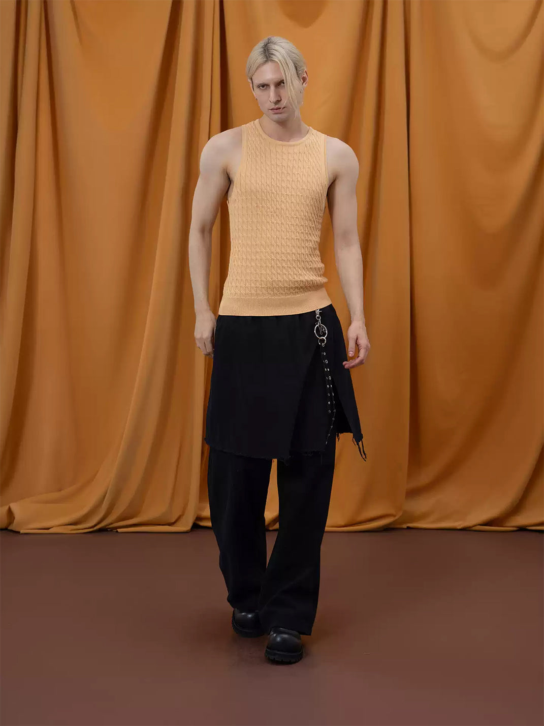 Raw Edge Overlay Cotton Wide Leg Pants - product view 9
