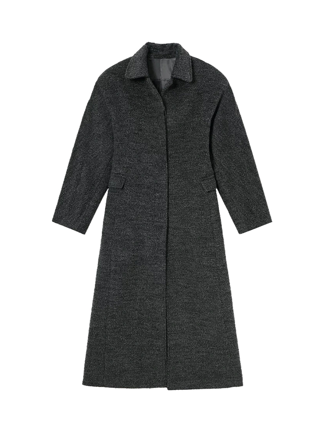 Textured Cocoon Button Front Long Coat - front view