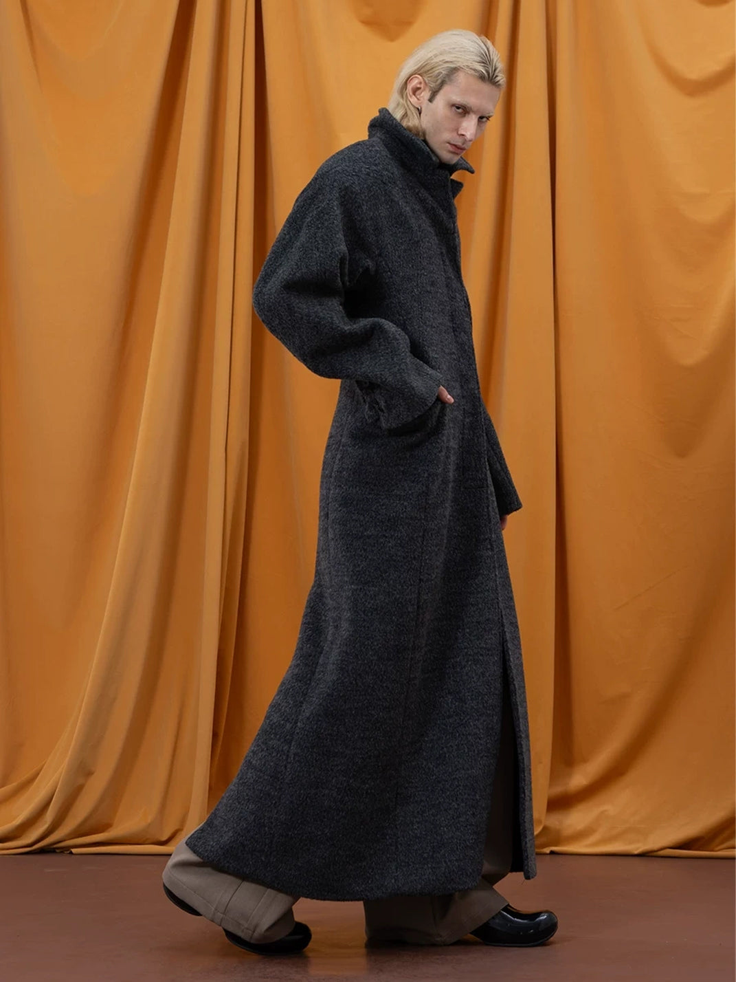 Textured Cocoon Button Front Long Coat - product view 6