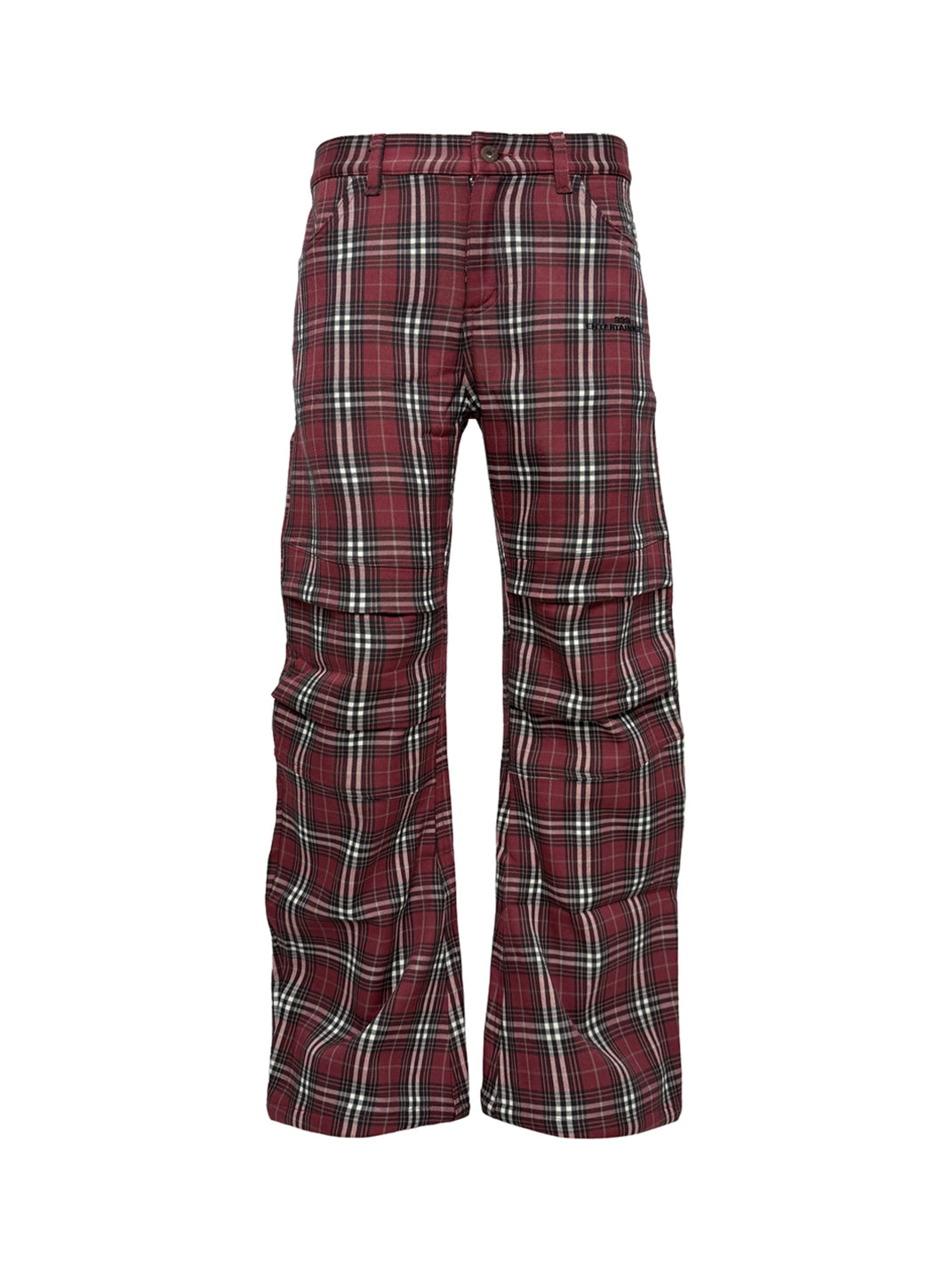 Knee Pleat Embroidered Plaid Wide Leg Trousers - product view 1