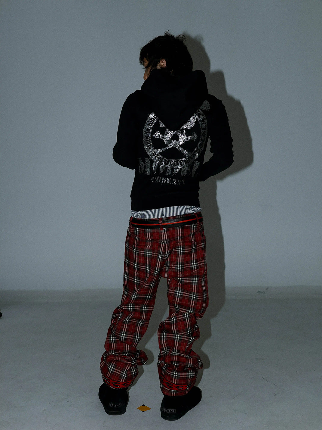 Knee Pleat Embroidered Plaid Wide Leg Trousers - product view 3