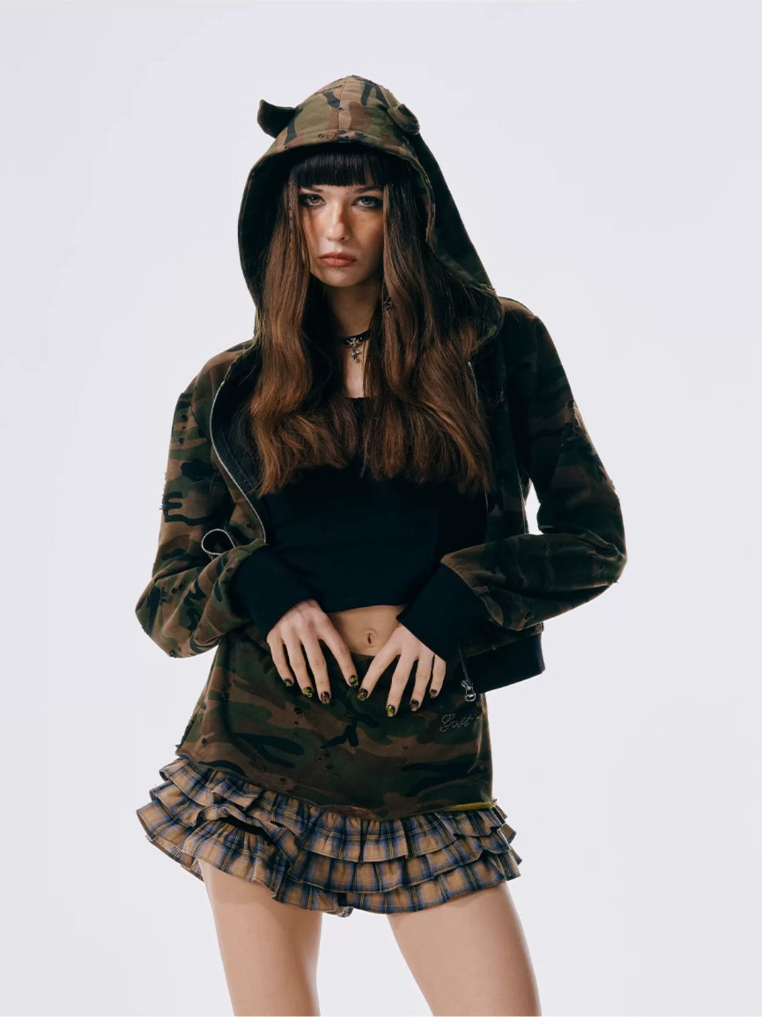 Horned-Hood Camo Zip Jacket - view 3