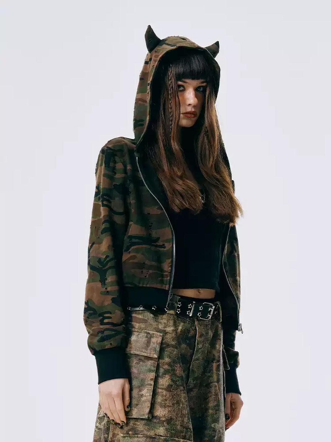 Horned-Hood Camo Zip Jacket - view 4