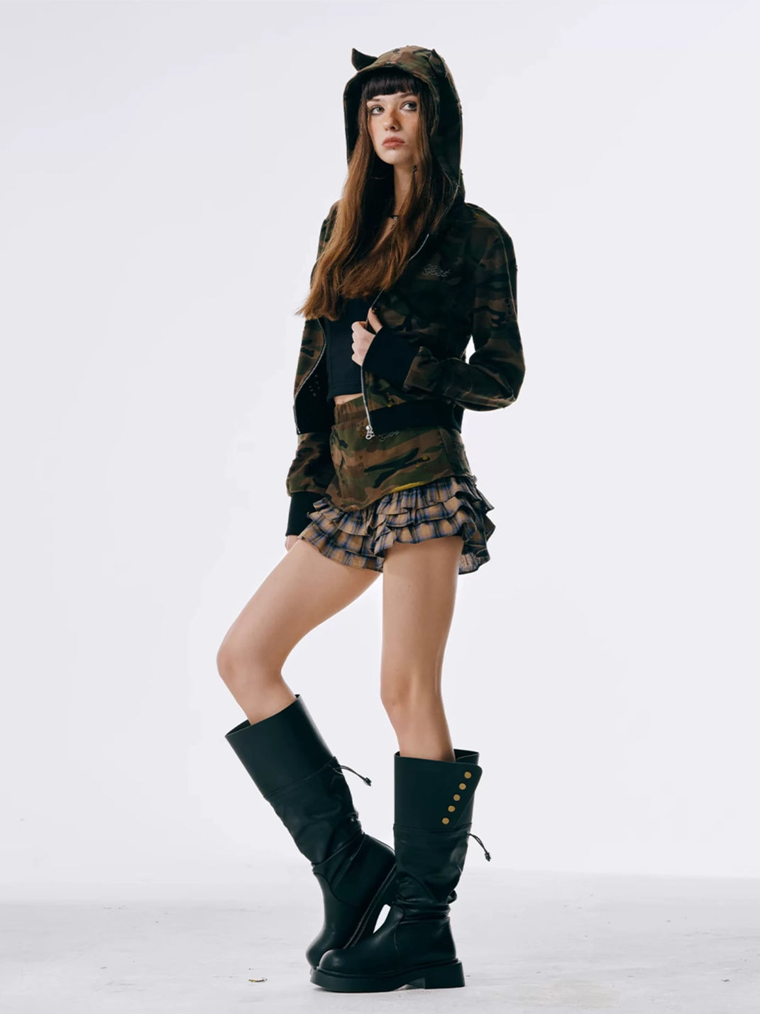 Horned-Hood Camo Zip Jacket - view 6