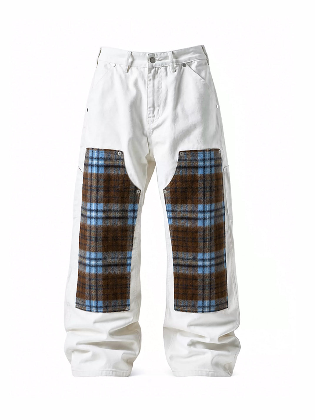 Plaid Knee Patch Wide Leg Jeans - view 1
