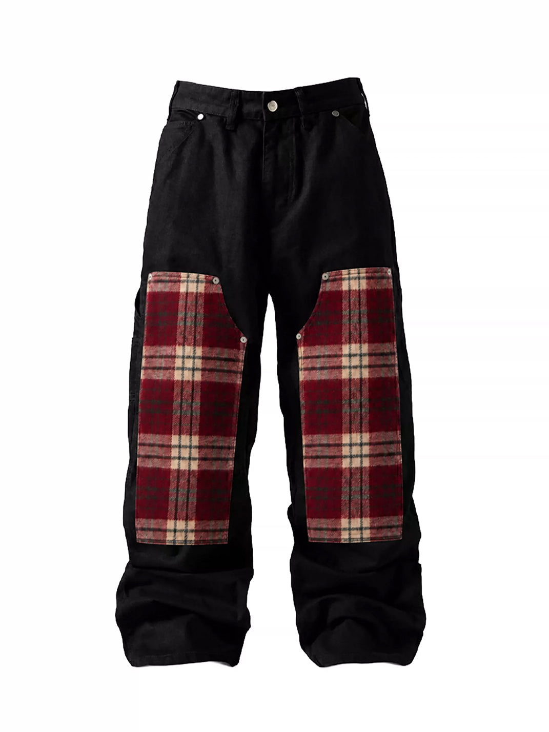 Plaid Knee Patch Wide Leg Jeans - view 3