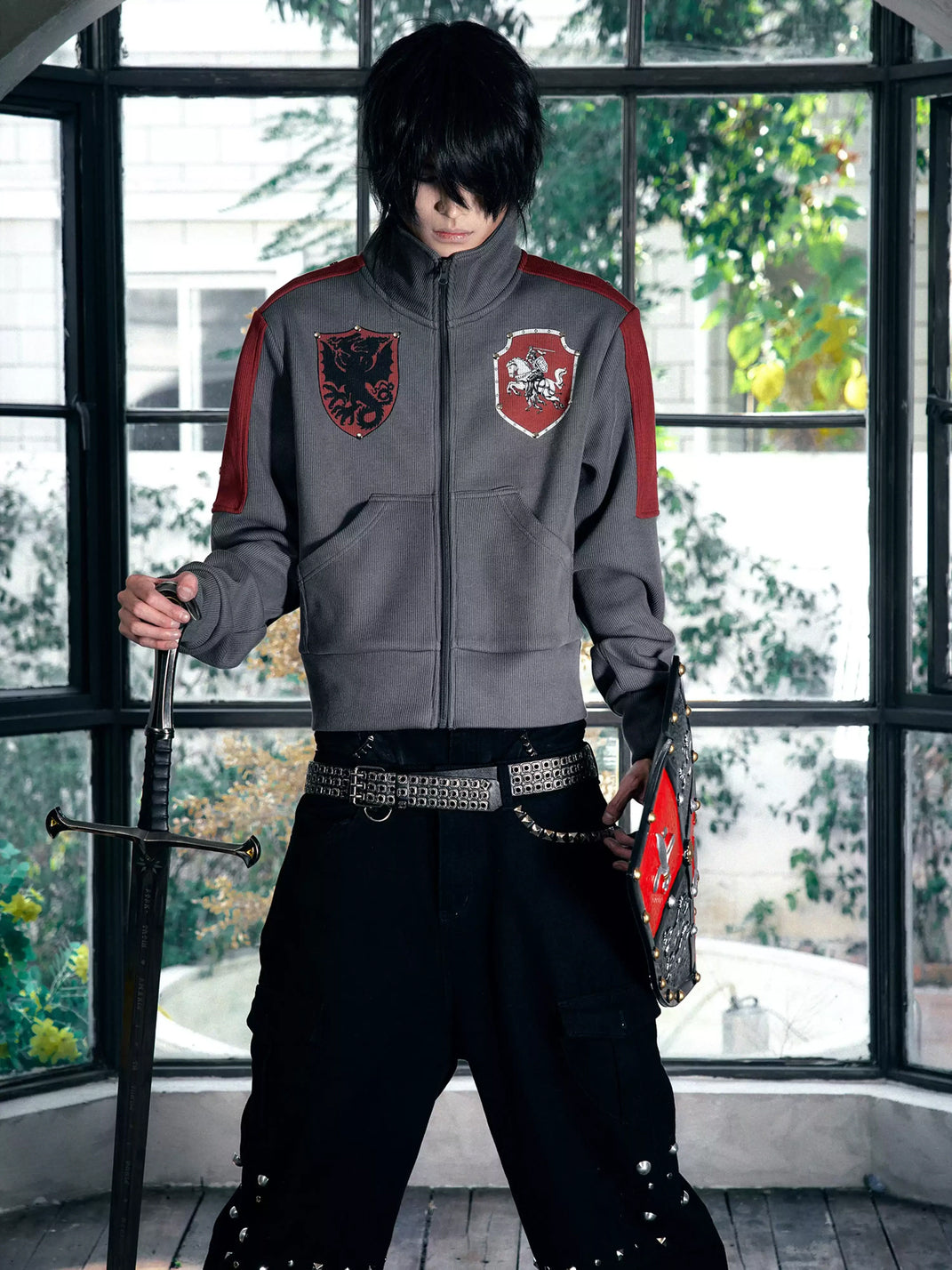 Shield Patch Contrast Panel Zip Jacket - view 3