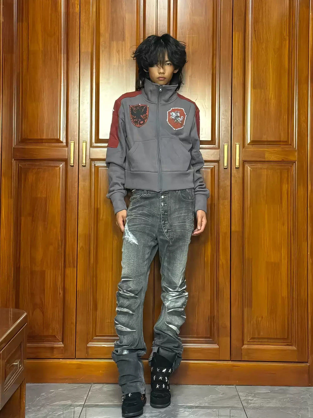 Shield Patch Contrast Panel Zip Jacket - view 4