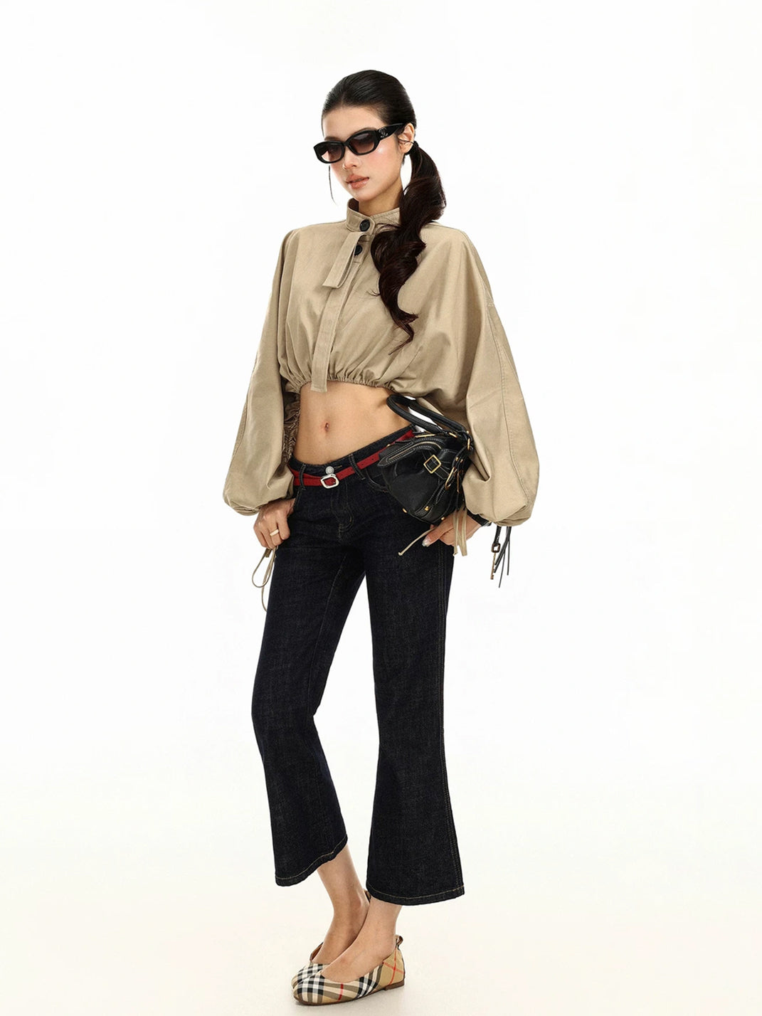 Balloon-Sleeve Drawcord Cropped Jacket - view 8