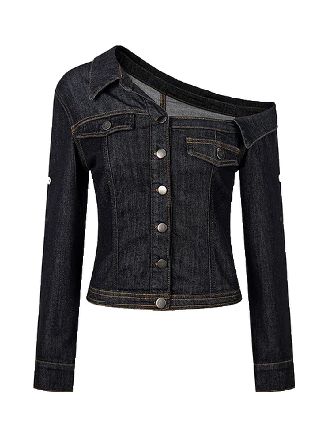 Asymmetric Neckline Cropped Denim Jacket - view 1