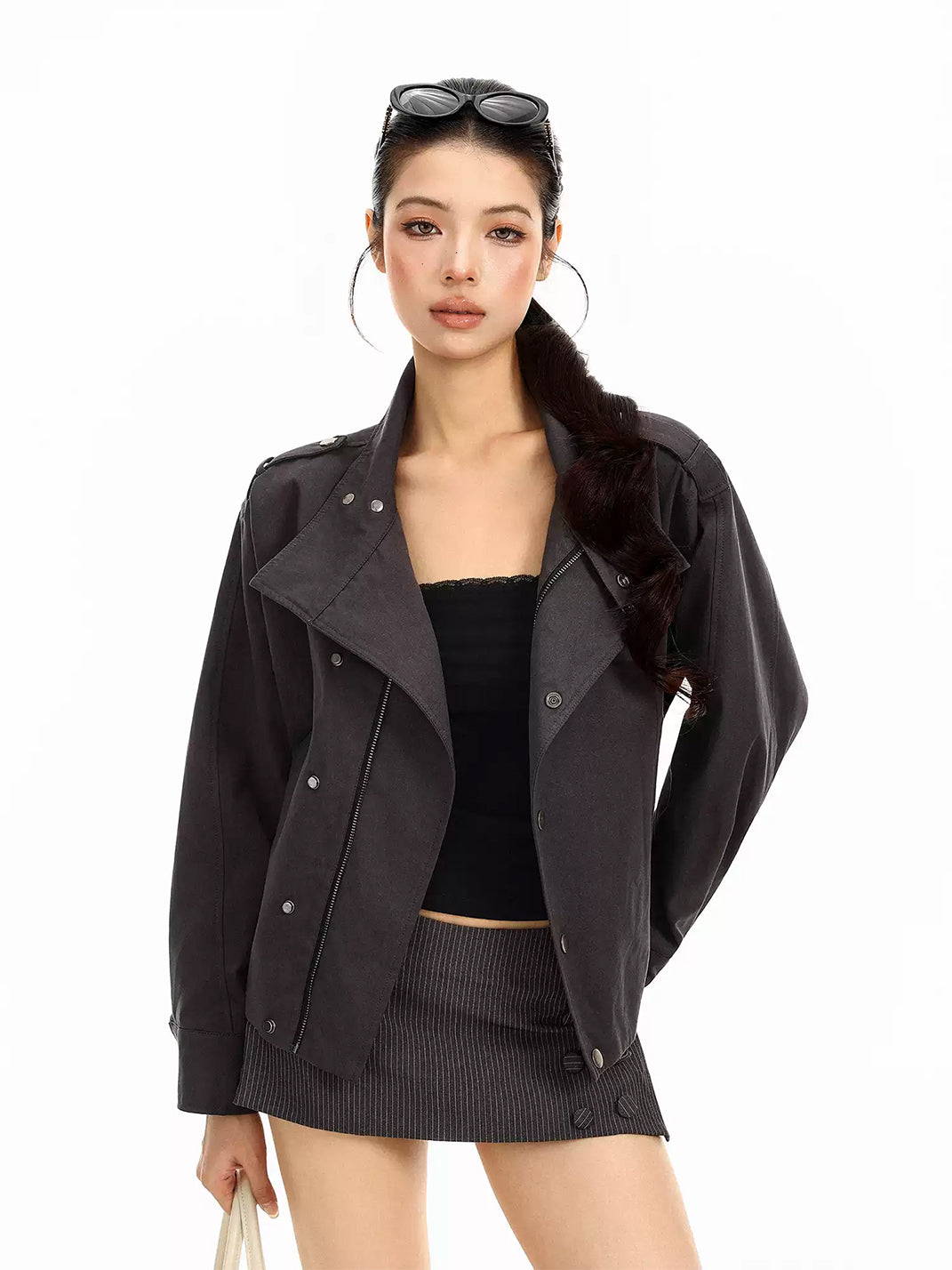 Eyelet-Belt Asymmetric Cotton Jacket - view 3