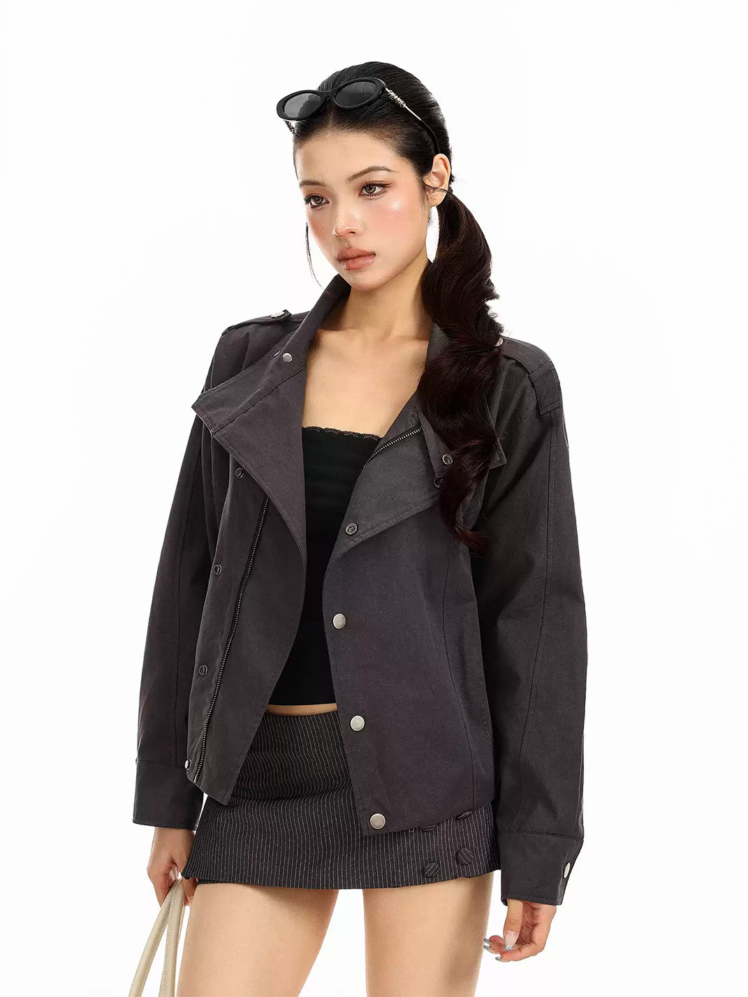 Eyelet-Belt Asymmetric Cotton Jacket - view 4